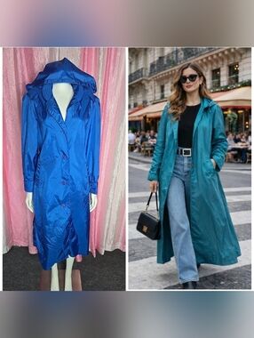 The Totes Coat Electric Blue Hooded Packable Trench Rain Coat Size 8 Petite